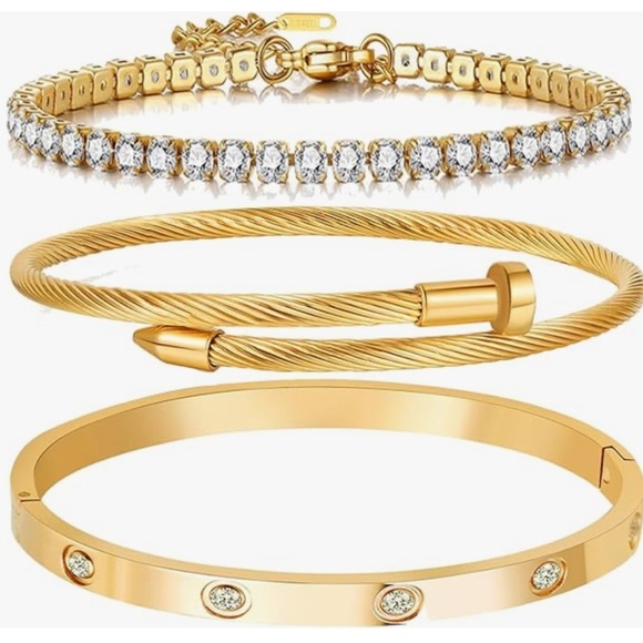 18k gold bracelet stack with love bracelet high quality - Picture 1 of 5